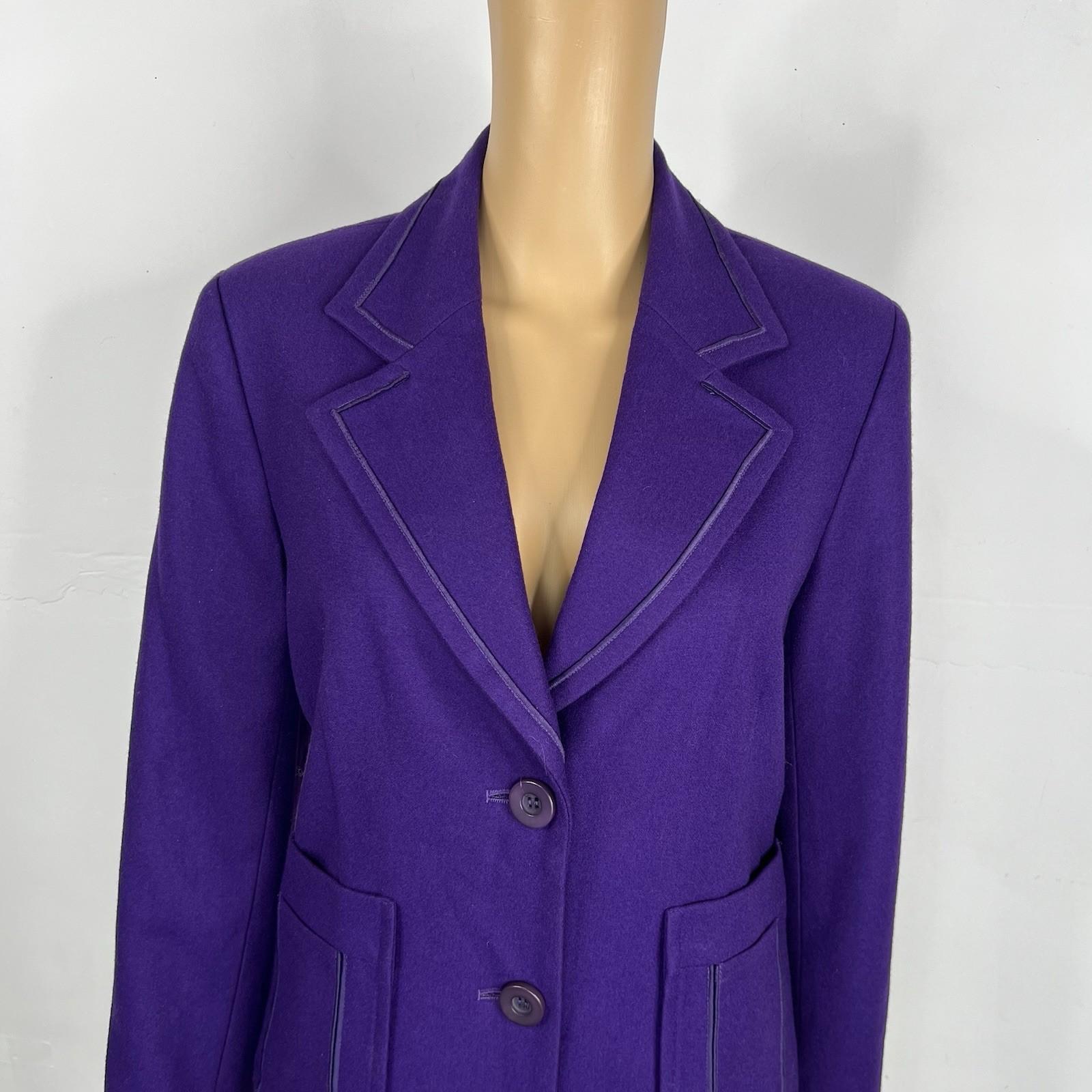 Harve Benard Wool Viscose Velvet Blazer Size 10 Purple Notch Collar Pockets