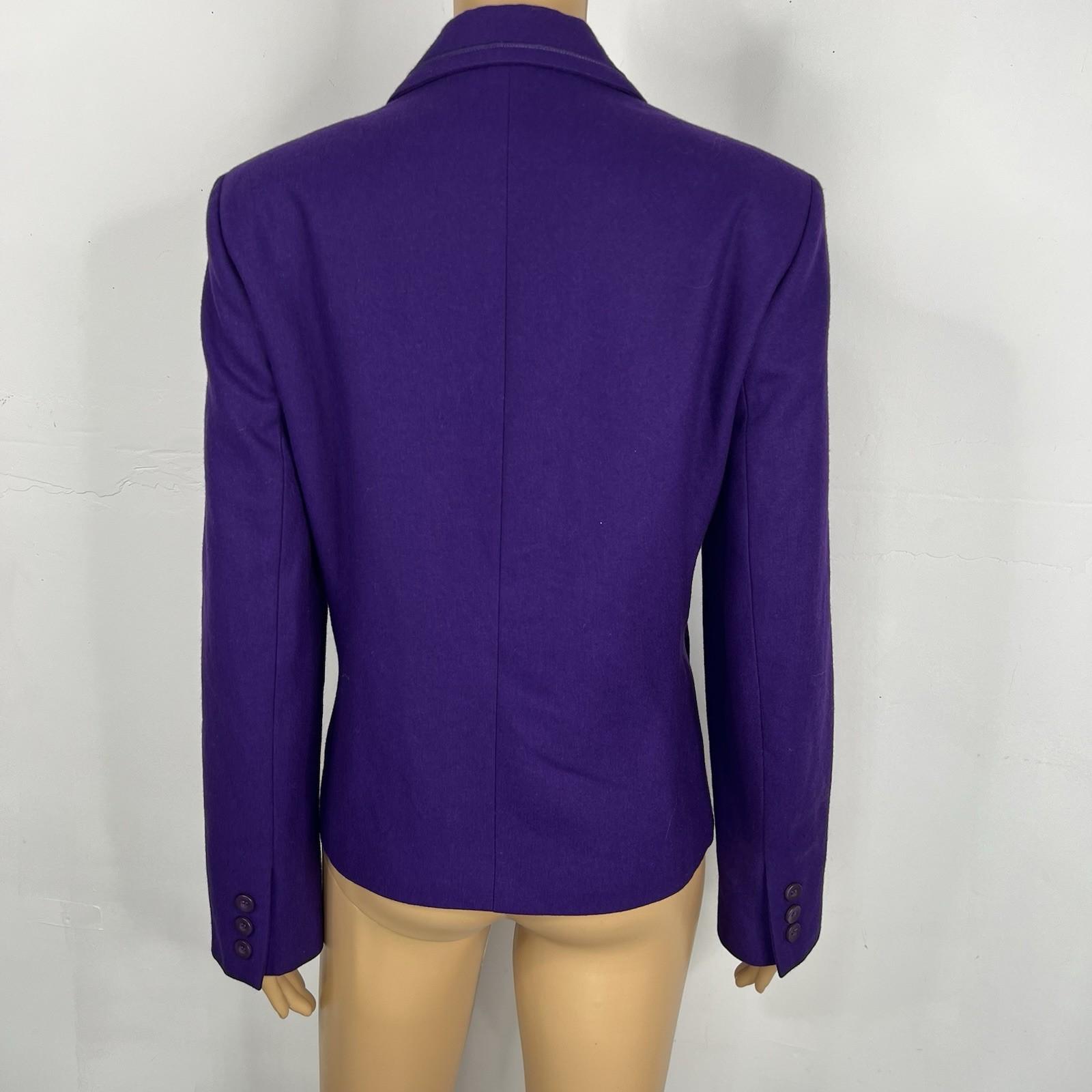 Harve Benard Wool Viscose Velvet Blazer Size 10 Purple Notch Collar Pockets