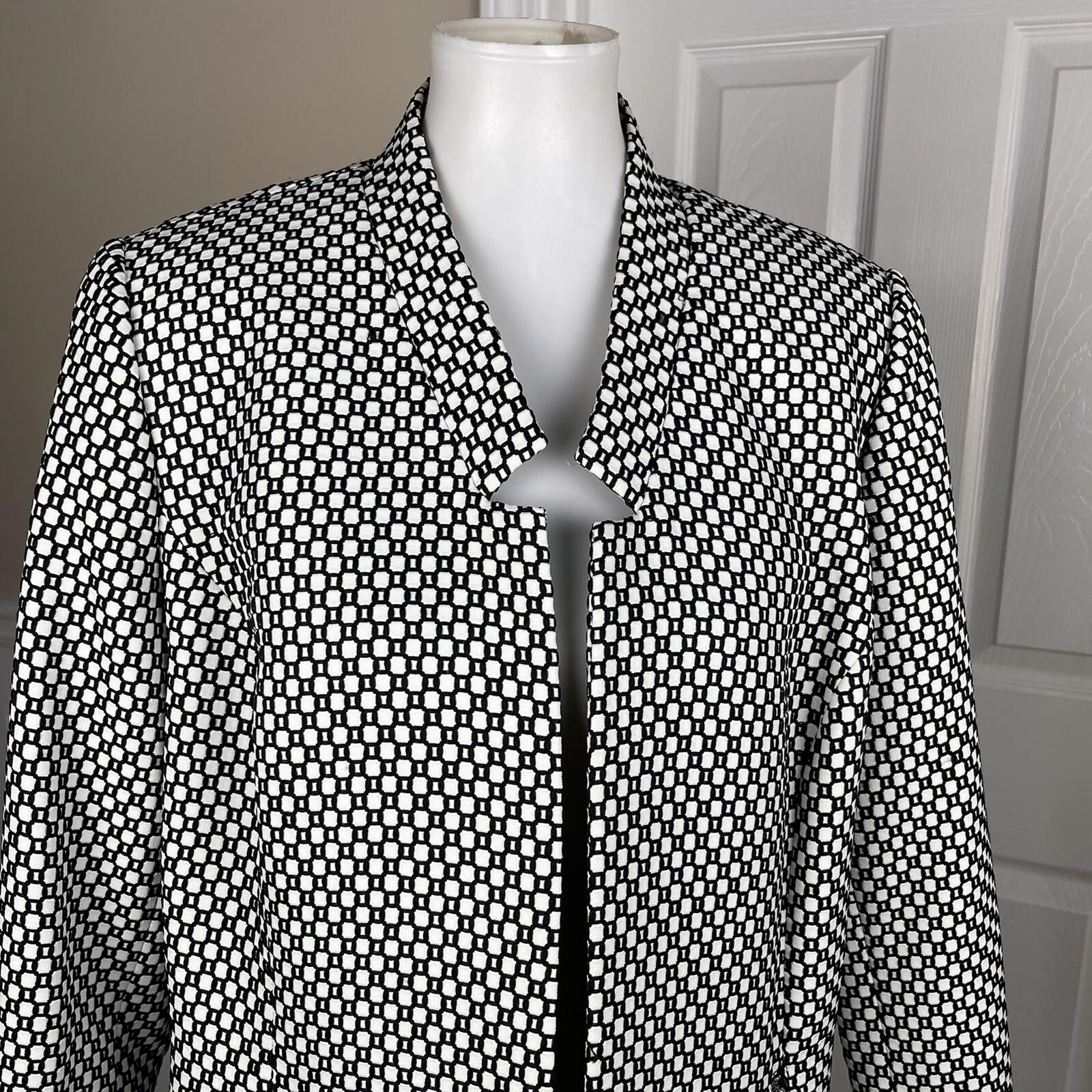 Jones Studio Women Polyester Blazer Size 14W Black White Lined Open Front