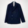 10-206.jpg JC Penney Men Wool Coat Pea Coat Size M Navy Double Breasted Lined Pockets