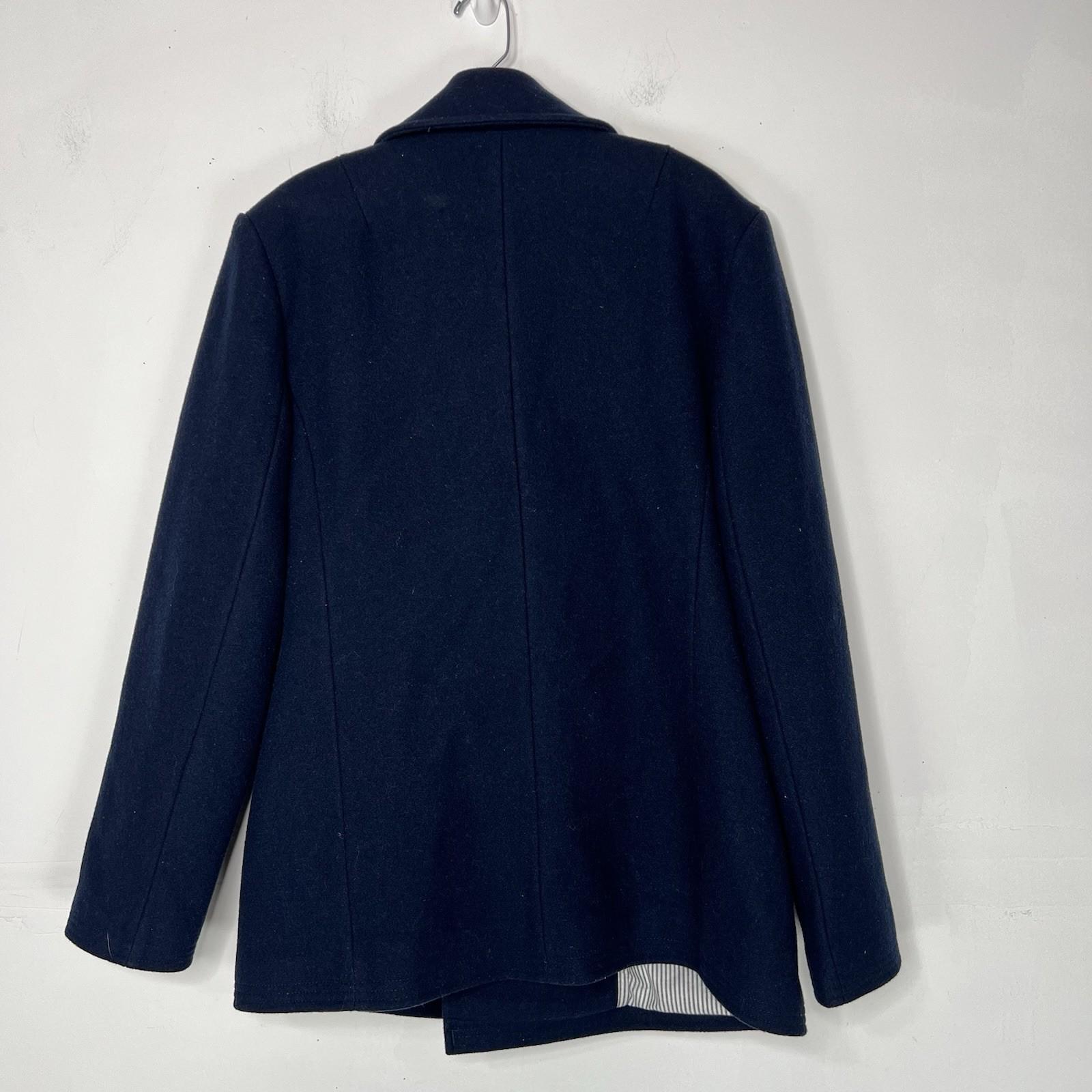 10-214.jpg JC Penney Men Wool Coat Pea Coat Size M Navy Double Breasted Lined Pockets