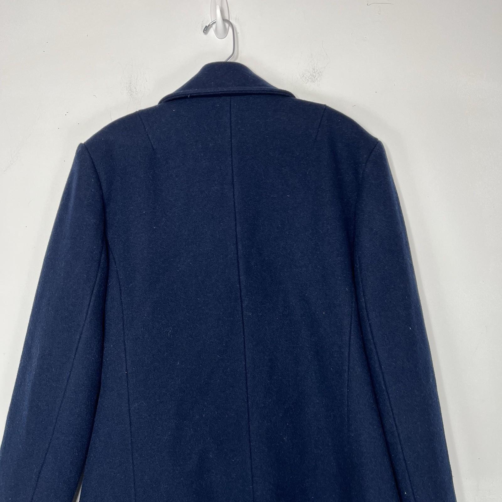 10-216.jpg JC Penney Men Wool Coat Pea Coat Size M Navy Double Breasted Lined Pockets
