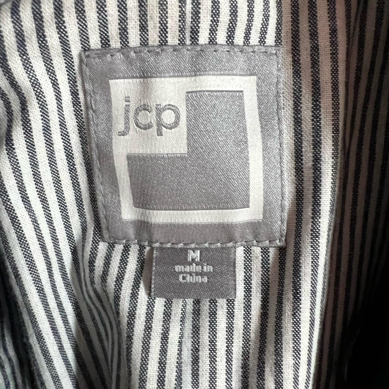 10-218.jpg JC Penney Men Wool Coat Pea Coat Size M Navy Double Breasted Lined Pockets
