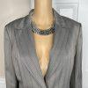 Le Suit Polyester Pant Suit Size 10 Sand Striped Peak Collar Business 2PC New
