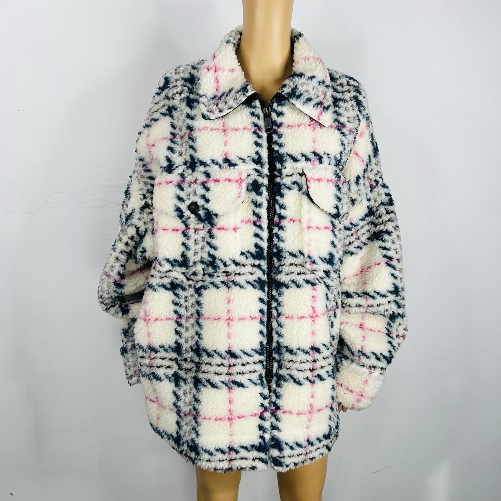 Goldberh Women Faux Fur Ski Jacket Size M plaid Full Zip Stand Up Collar Pockets
