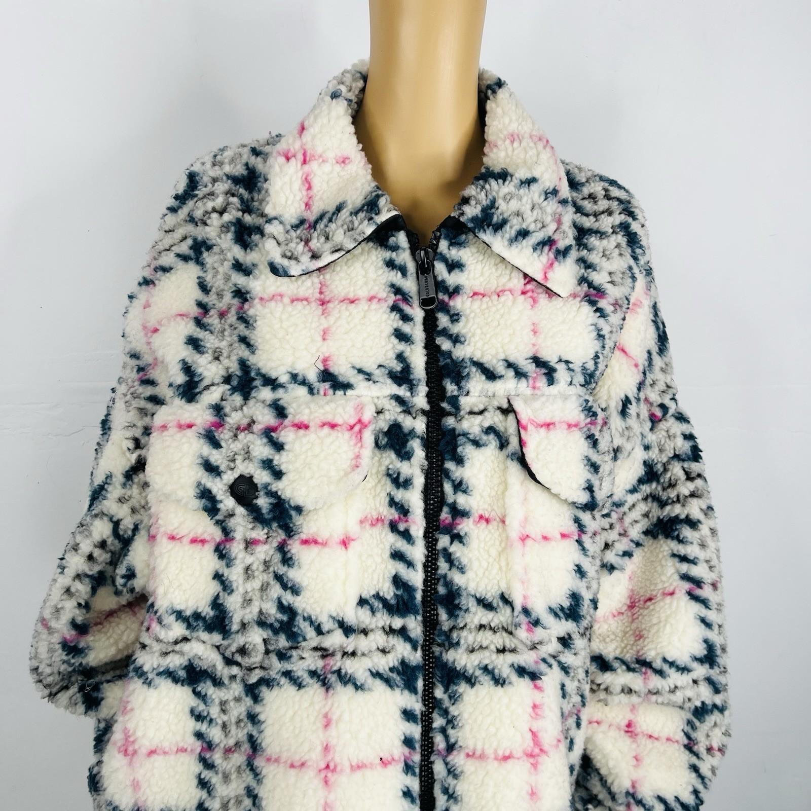 Goldberh Women Faux Fur Ski Jacket Size M plaid Full Zip Stand Up Collar Pockets