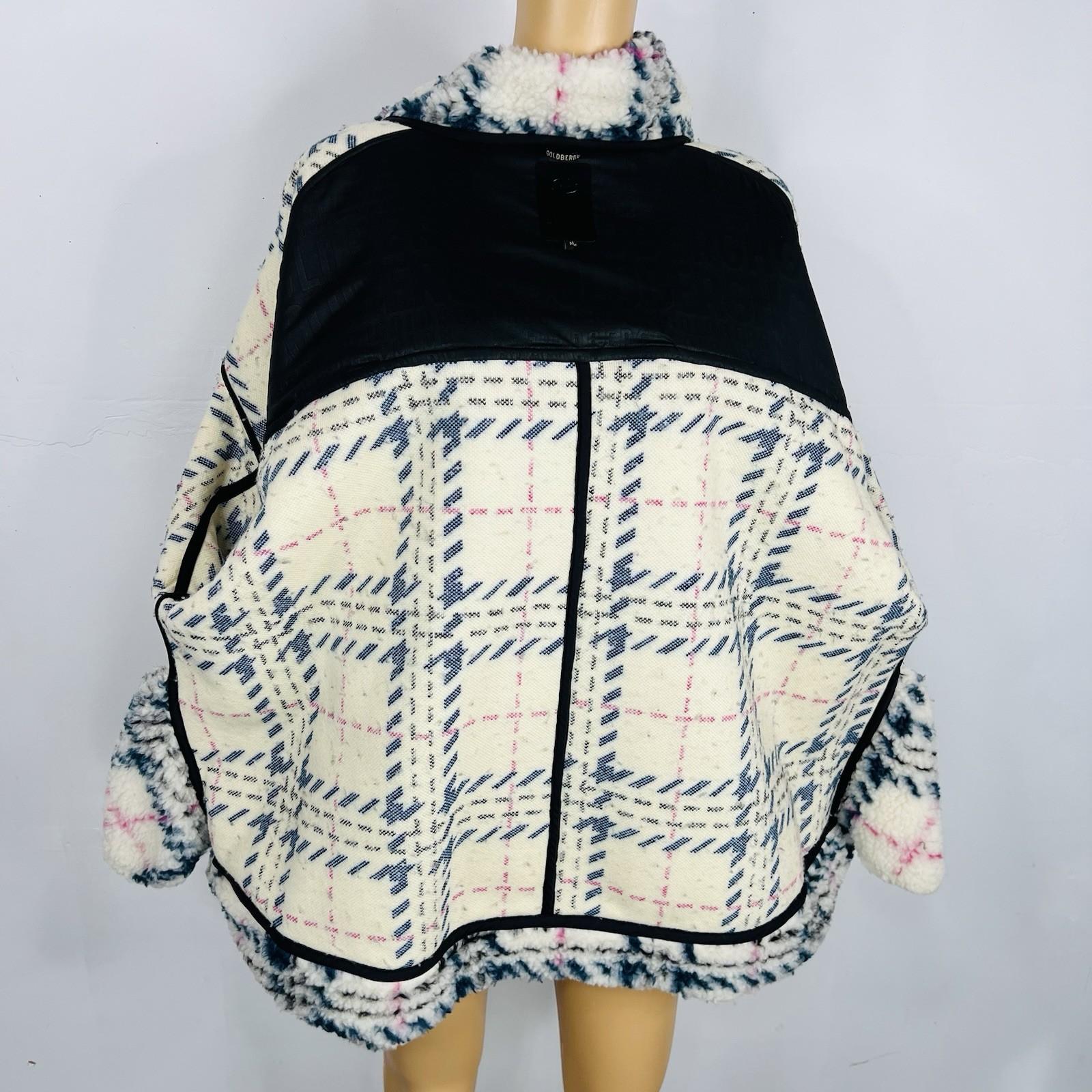 Goldberh Women Faux Fur Ski Jacket Size M plaid Full Zip Stand Up Collar Pockets