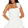 10-269.jpg Fashion Nova Scuba Material Ruffle One shoulder Mini Dress Size M White Stunning