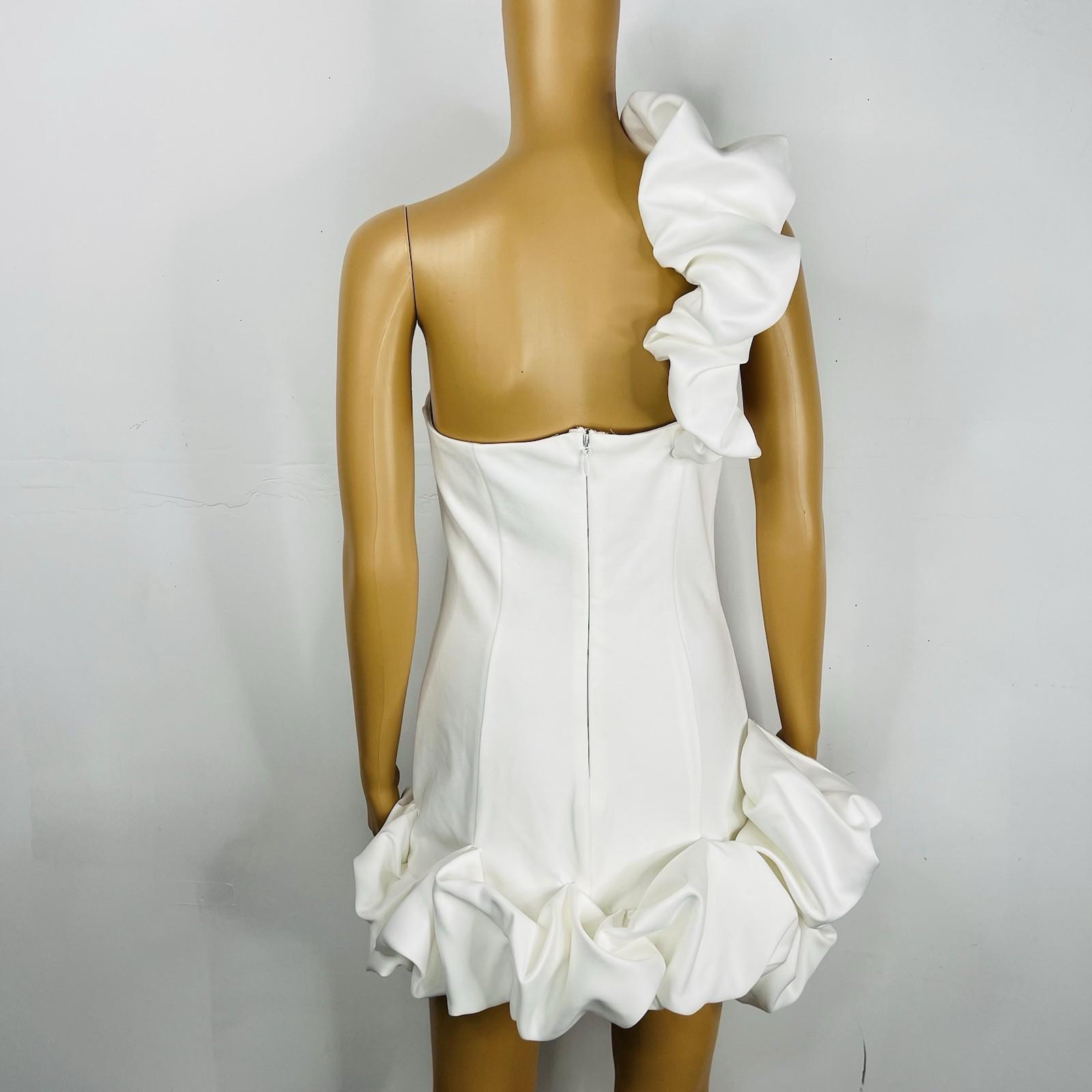 10-277.jpg Fashion Nova Scuba Material Ruffle One shoulder Mini Dress Size M White Stunning