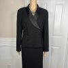 Kasper ASL Polyester Rayon Tuxedo VTG Skirt Suit 10 Black Double Breasted 2PC