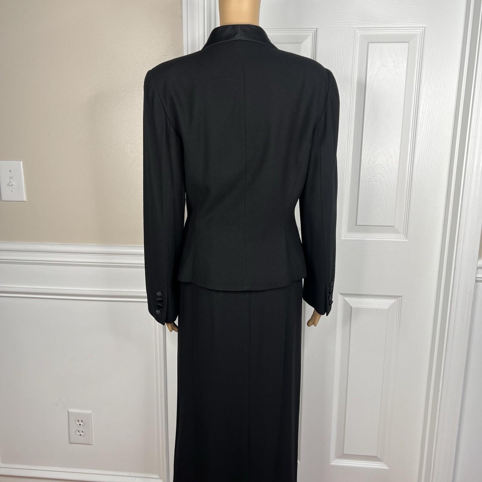 Kasper ASL Polyester Rayon Tuxedo VTG Skirt Suit 10 Black Double Breasted 2PC