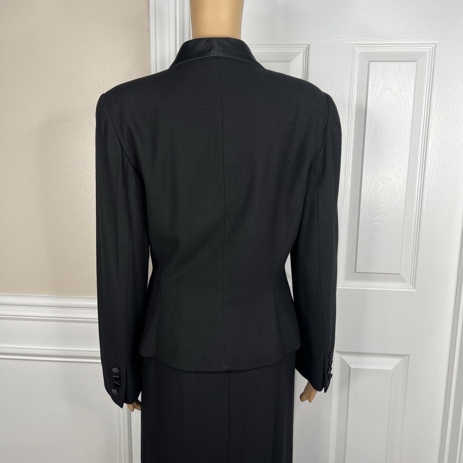 Kasper ASL Polyester Rayon Tuxedo VTG Skirt Suit 10 Black Double Breasted 2PC