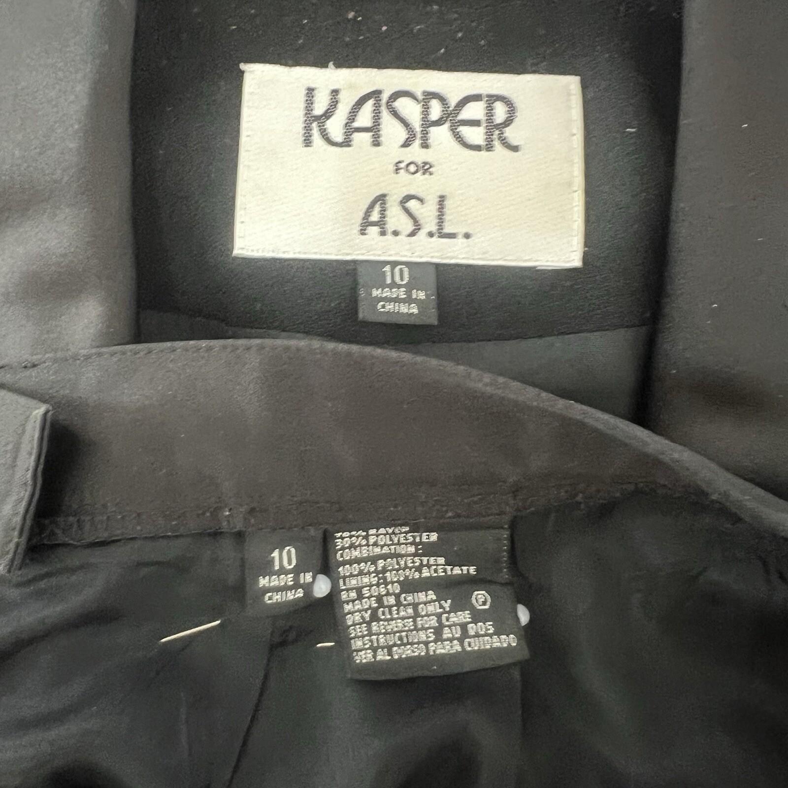 Kasper ASL Polyester Rayon Tuxedo VTG Skirt Suit 10 Black Double Breasted 2PC