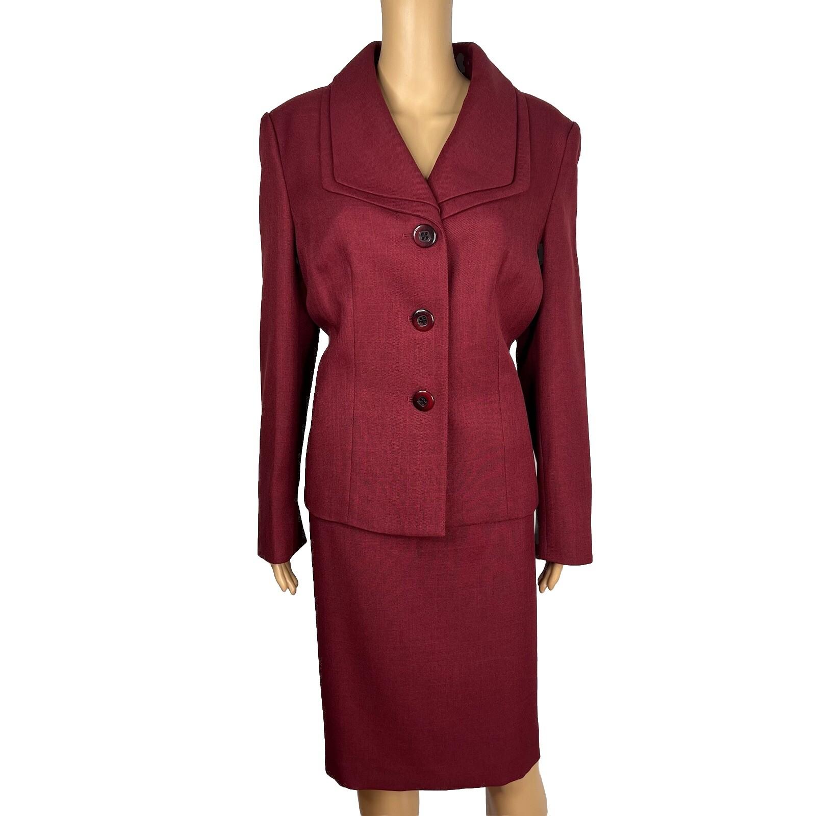 Le Suit Polyester Skirt Suit 14 Twill Bordeaux Shawl Collar Cocktail 2PC New