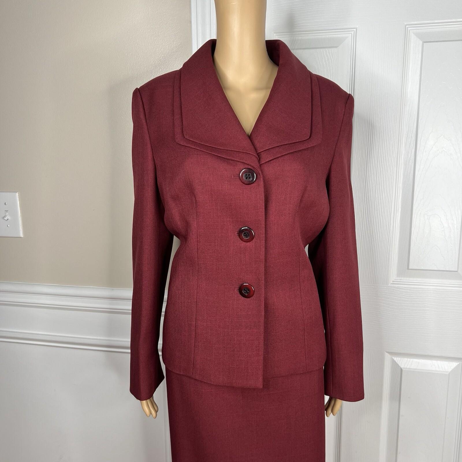 Le Suit Polyester Skirt Suit 14 Twill Bordeaux Shawl Collar Cocktail 2PC New