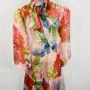 New l'Atiste By Amy Maxi See Through Tier Dress M Floral Sheer Bubble Sleeves