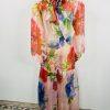 10-35.jpg New l'Atiste By Amy Maxi See Through Tier Dress M Floral Sheer Bubble Sleeves