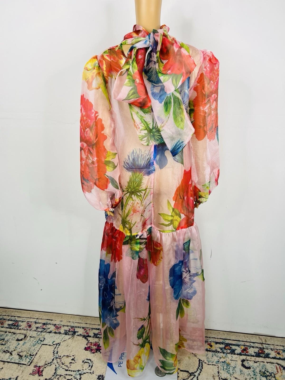 10-35.jpg New l'Atiste By Amy Maxi See Through Tier Dress M Floral Sheer Bubble Sleeves
