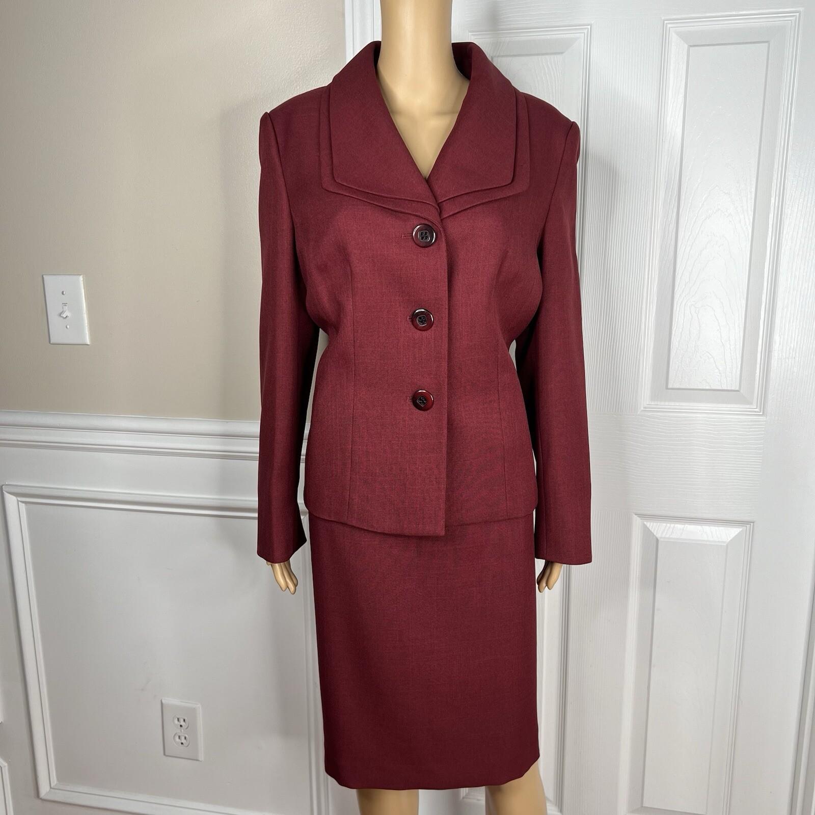 Le Suit Polyester Skirt Suit 14 Twill Bordeaux Shawl Collar Cocktail 2PC New
