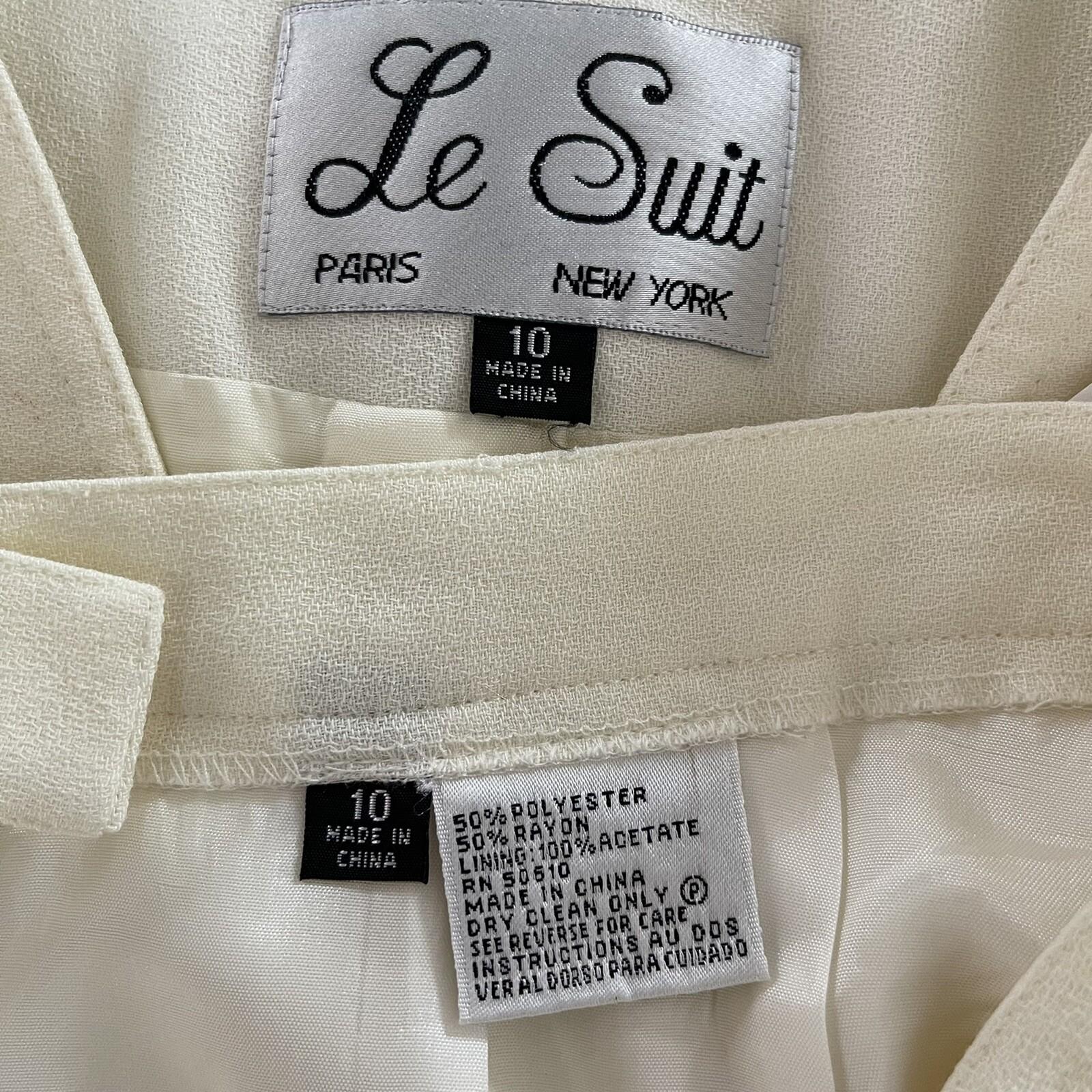 10-368.jpg Le Suit Vintage Polyester Rayon Skirt Suit Scarf Size 10 Off White 2PC Lined