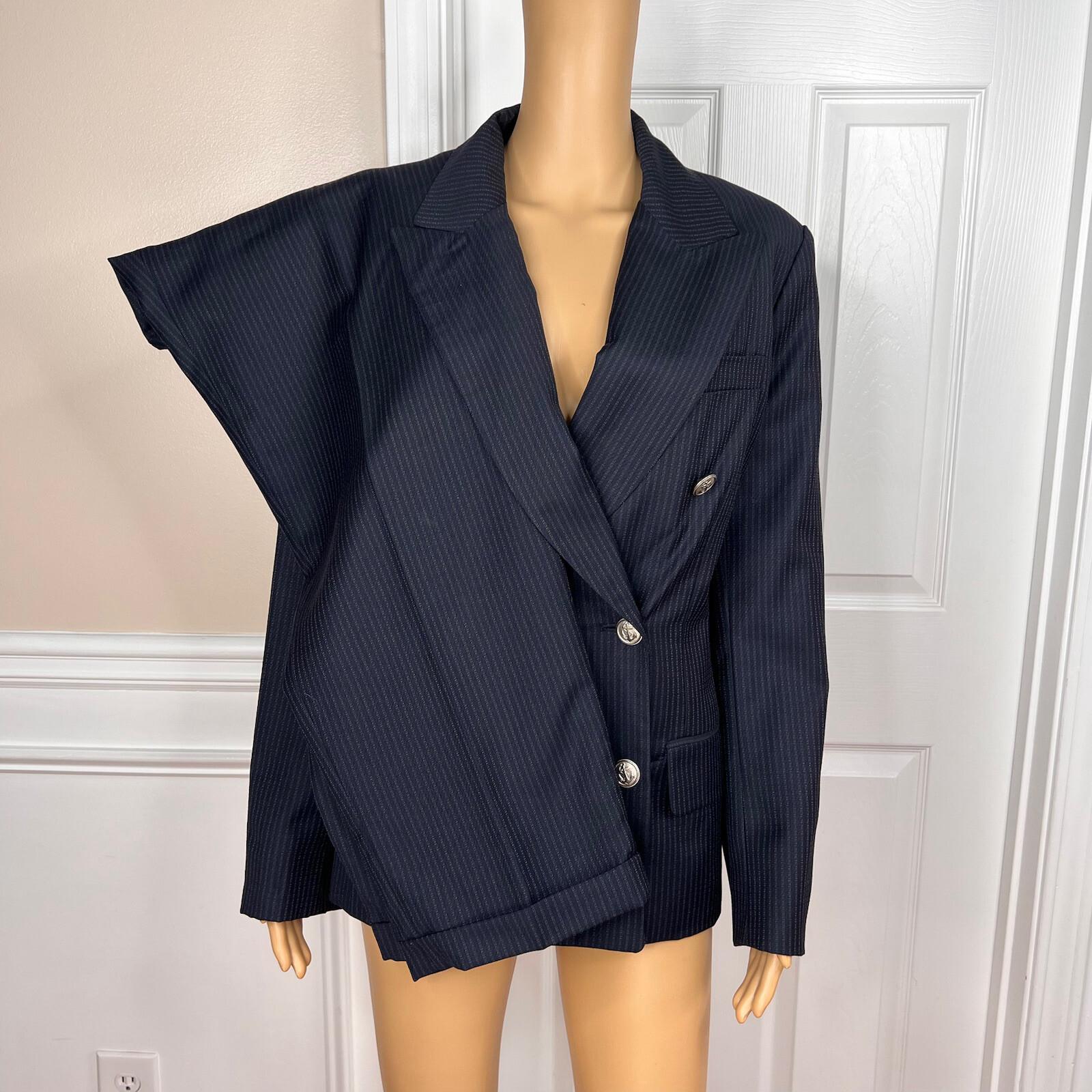 Liz Claiborne Vintage Wool Pant 12 Suit 10 Dark Blue Striped Double Breasted 2PC