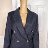 Liz Claiborne Vintage Wool Pant 12 Suit 10 Dark Blue Striped Double Breasted 2PC