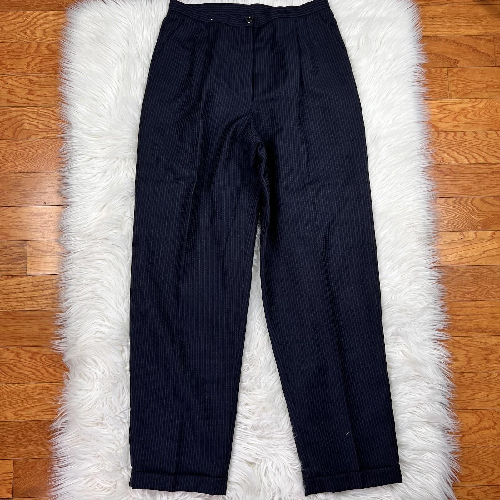 Liz Claiborne Vintage Wool Pant 12 Suit 10 Dark Blue Striped Double Breasted 2PC