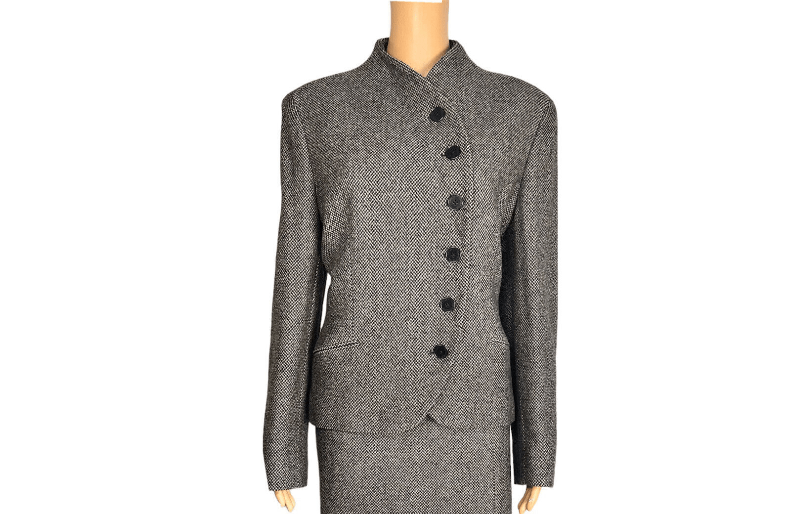 10-4.png New Lauren Ralph Lauren VTG Knit Black Wool Polyamide Ruffle Blazer Suit Size 16