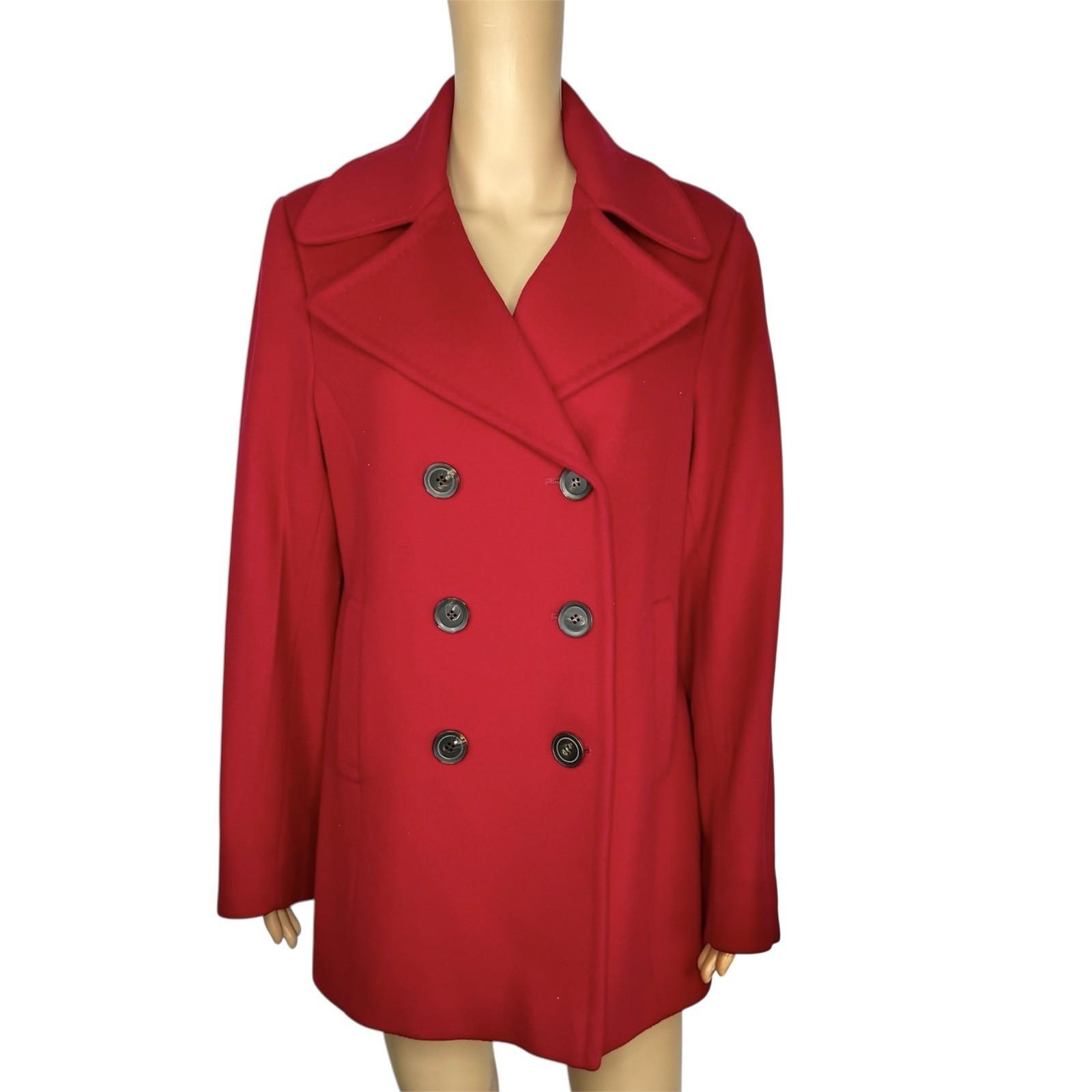 Fleurette Loro Piana 100% Lambswool Pea coat Size 14 Red Double Breasted Power