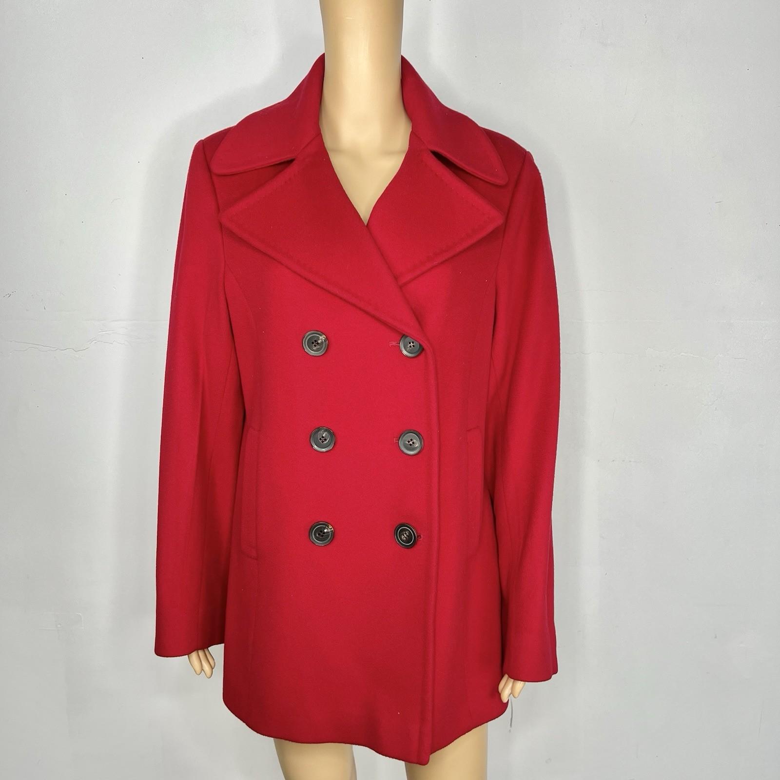 Fleurette Loro Piana 100% Lambswool Pea coat Size 14 Red Double Breasted Power