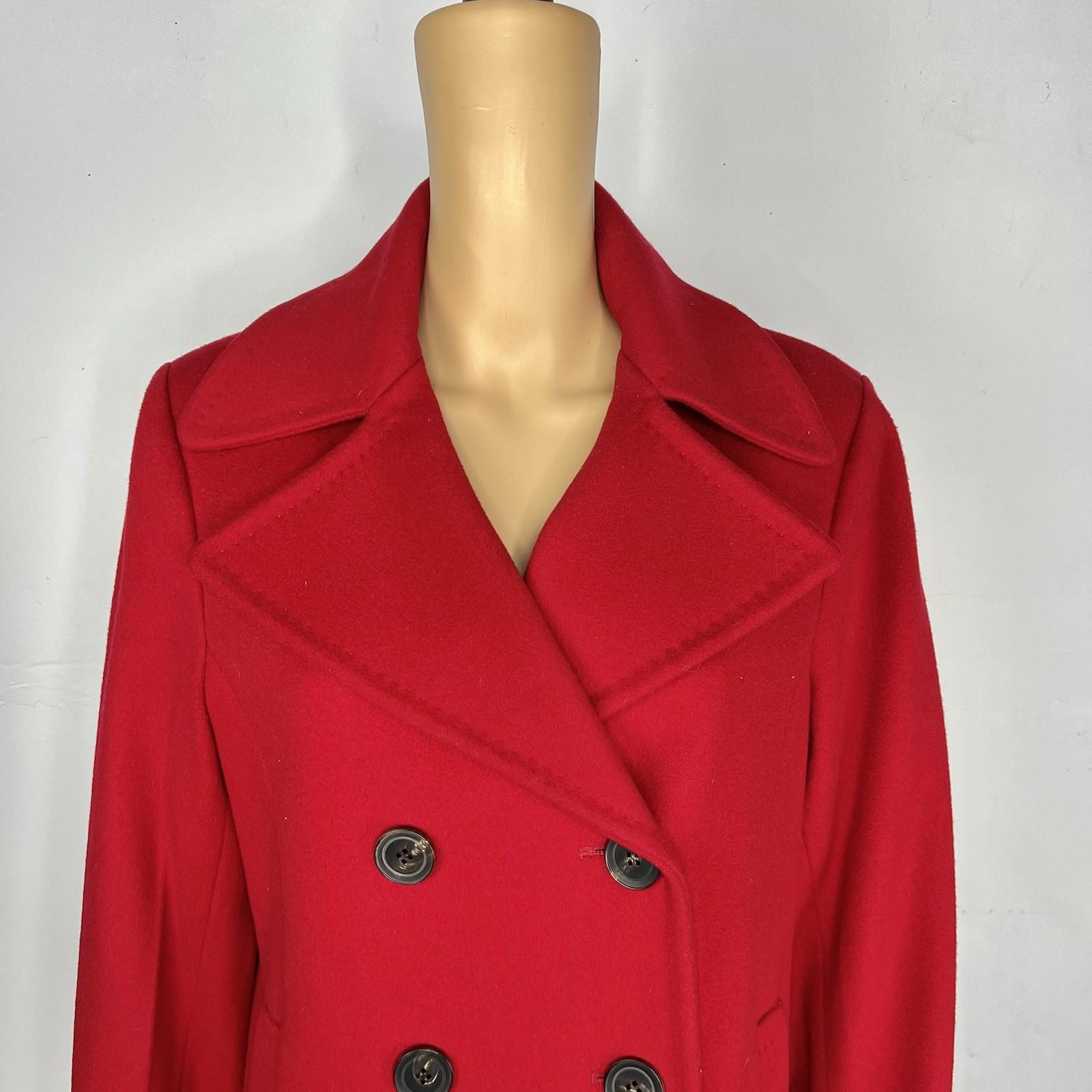 Fleurette Loro Piana 100% Lambswool Pea coat Size 14 Red Double Breasted Power