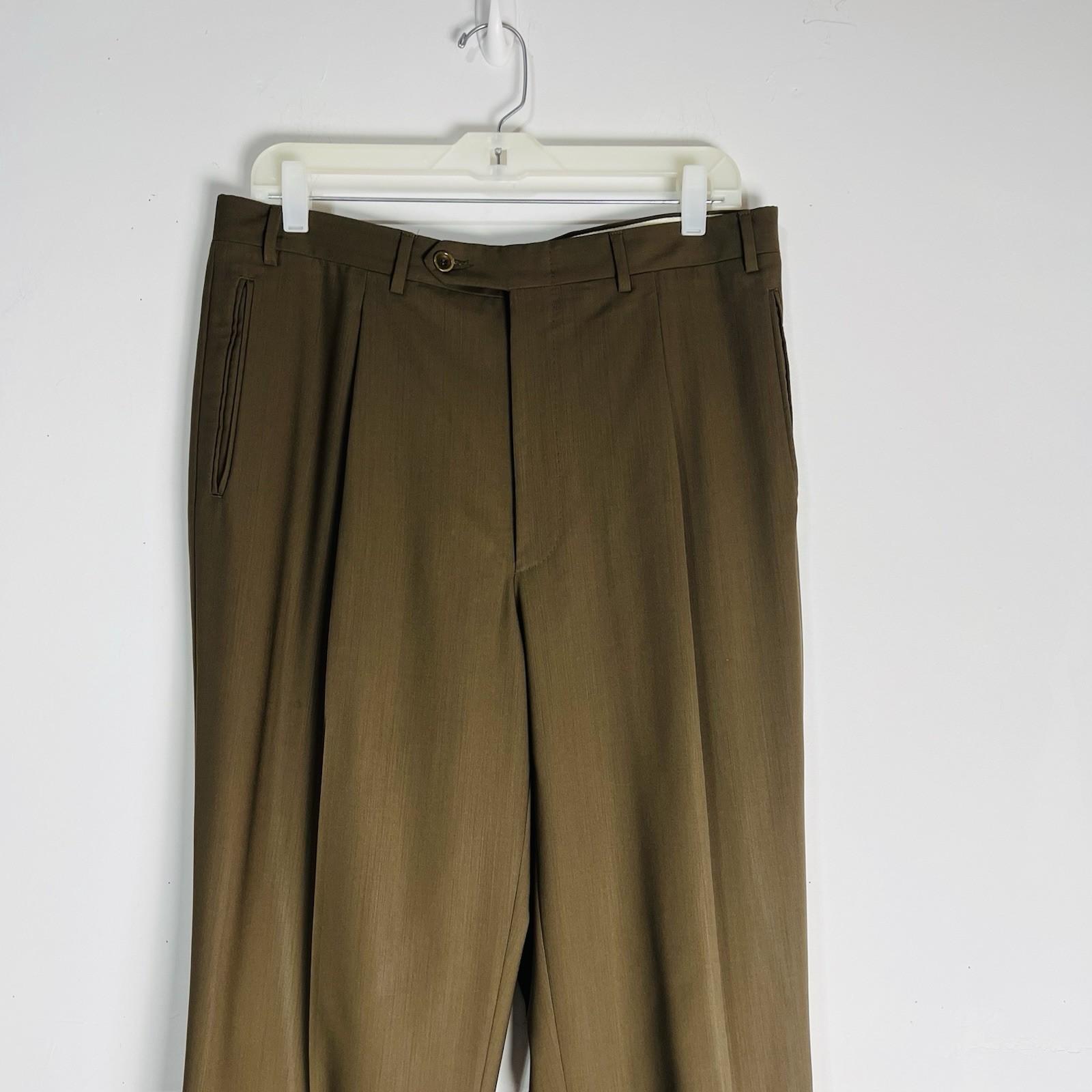 Canali Proposta Pleated Pants Men 34x31 Juniper Pure New Wool Made In Italy