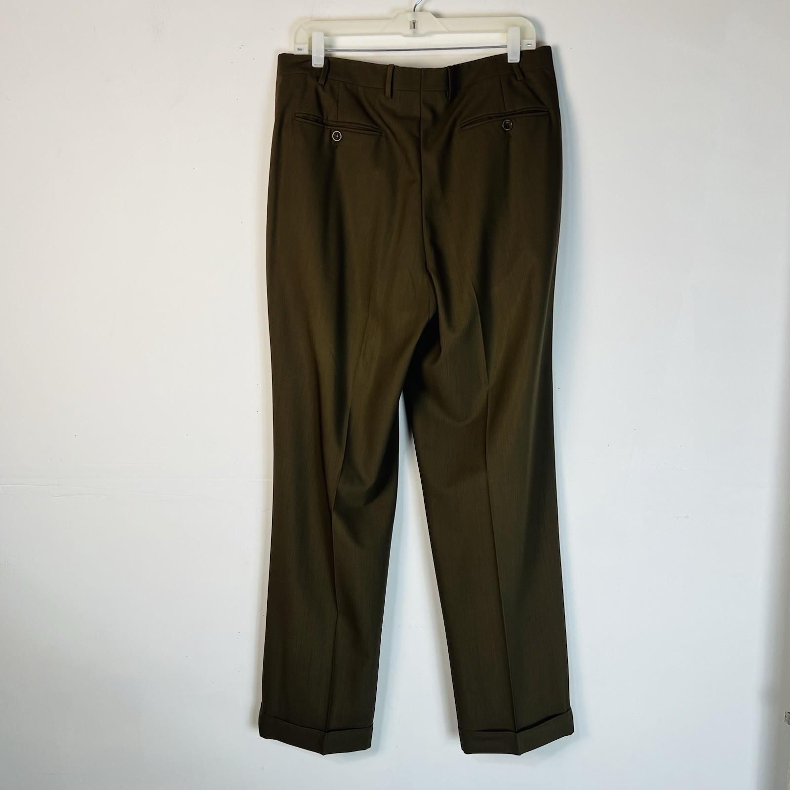 Canali Proposta Pleated Pants Men 34x31 Juniper Pure New Wool Made In Italy