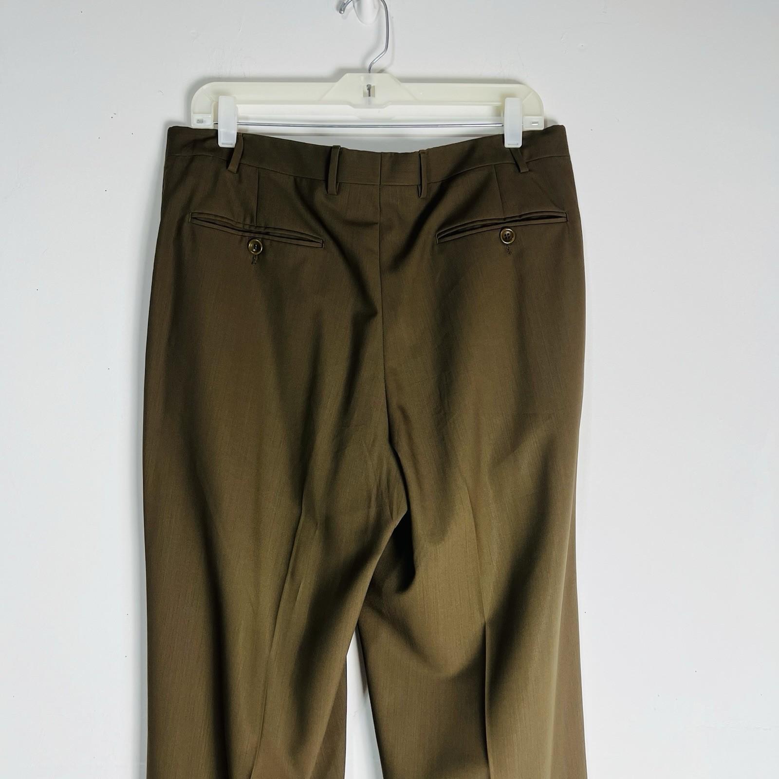 Canali Proposta Pleated Pants Men 34x31 Juniper Pure New Wool Made In Italy