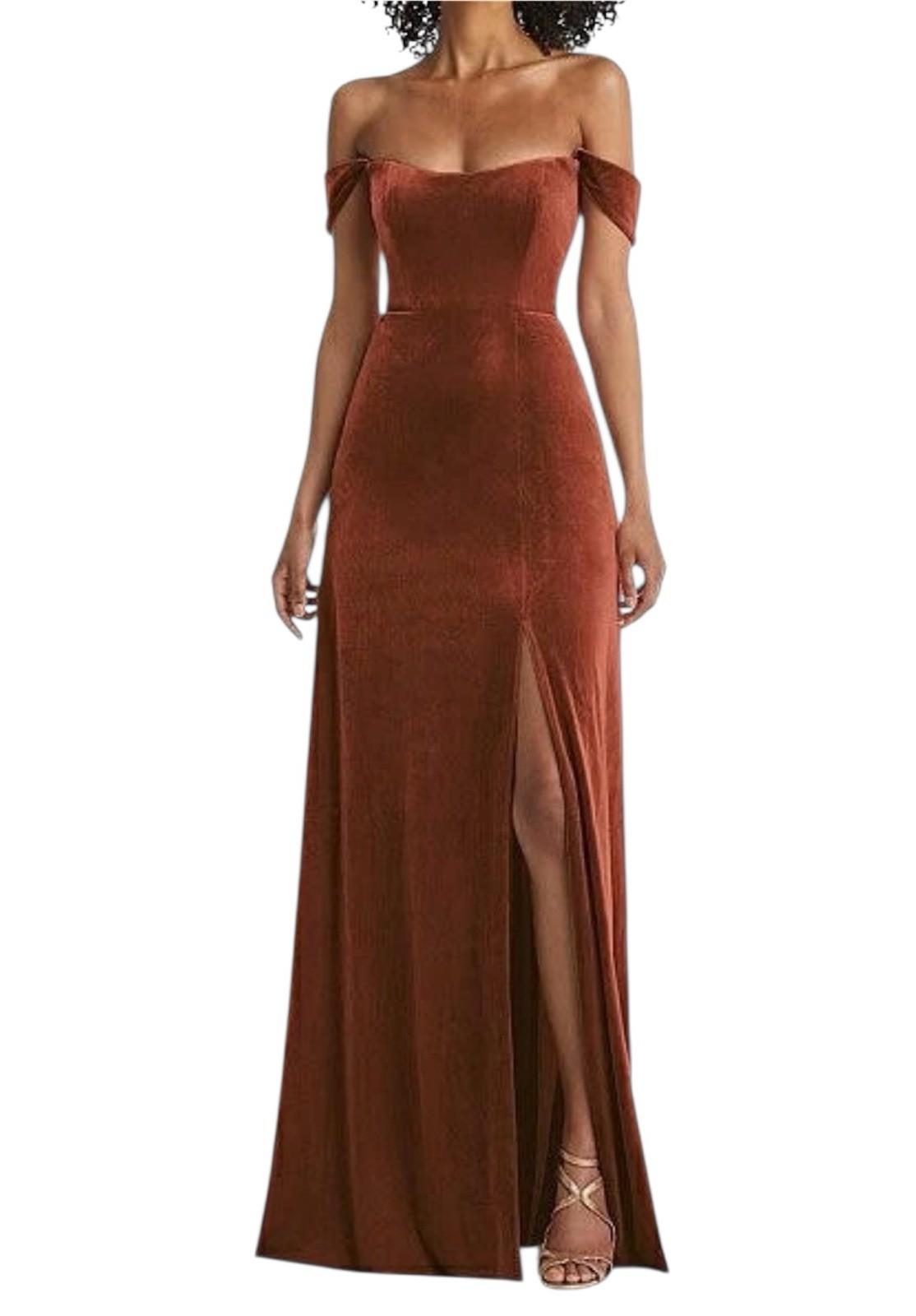 Jenny Yoo Collection Velvet Formal Dress Size 10 Terracotta Flounce Off Shoulder