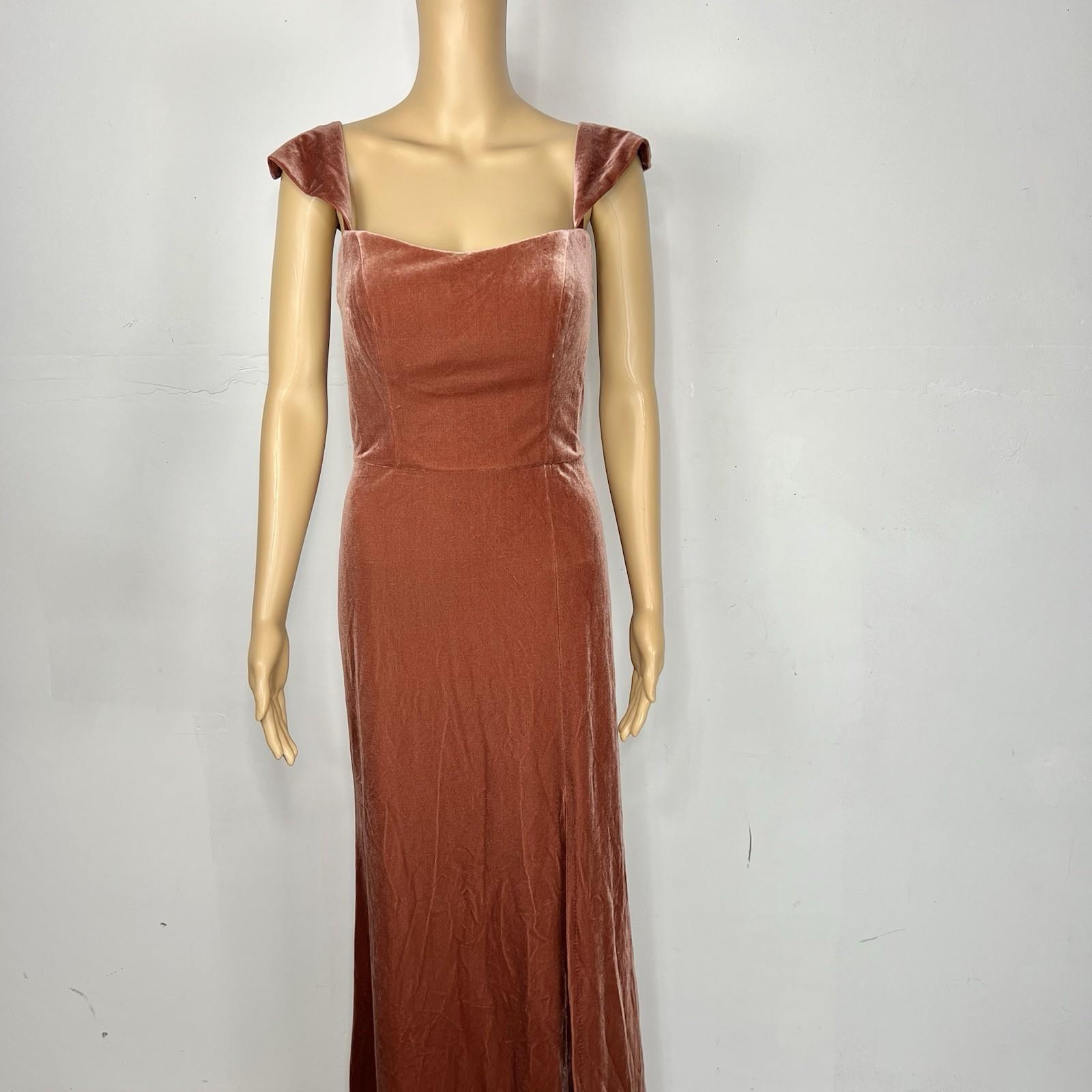 Jenny Yoo Collection Velvet Formal Dress Size 10 Terracotta Flounce Off Shoulder