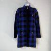 Anne Klein Plaid Knit Sweater Cardigan S Blue Black Gold Toned Buttons Pockets