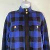 Anne Klein Plaid Knit Sweater Cardigan S Blue Black Gold Toned Buttons Pockets