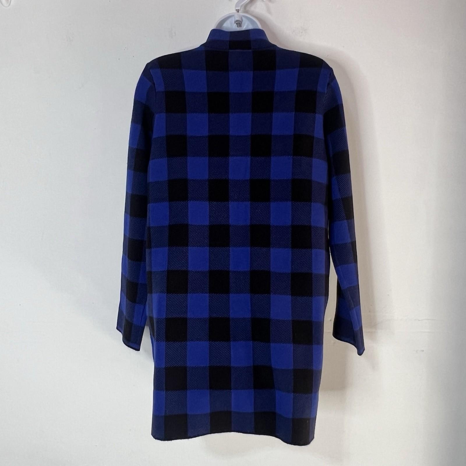 Anne Klein Plaid Knit Sweater Cardigan S Blue Black Gold Toned Buttons Pockets