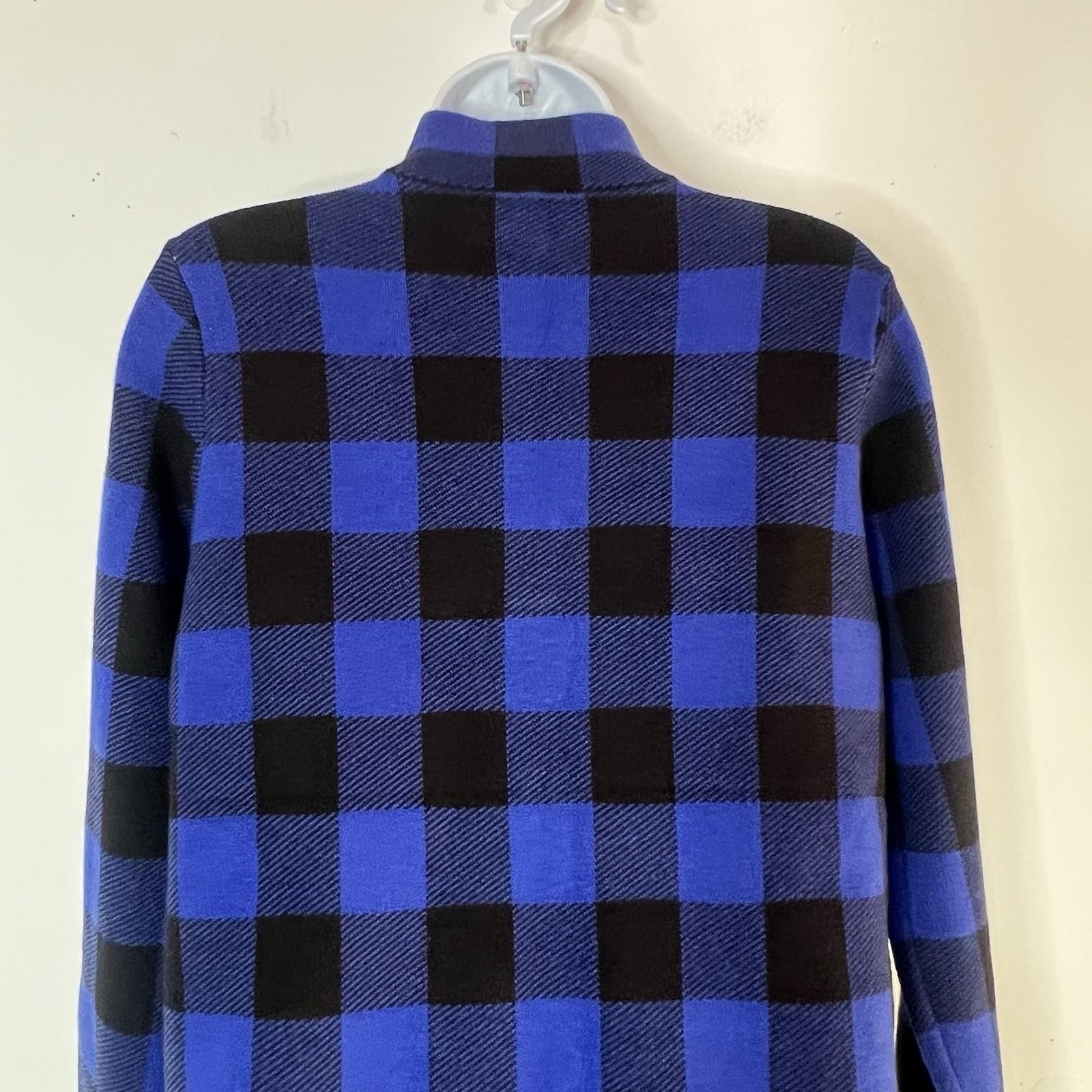 Anne Klein Plaid Knit Sweater Cardigan S Blue Black Gold Toned Buttons Pockets