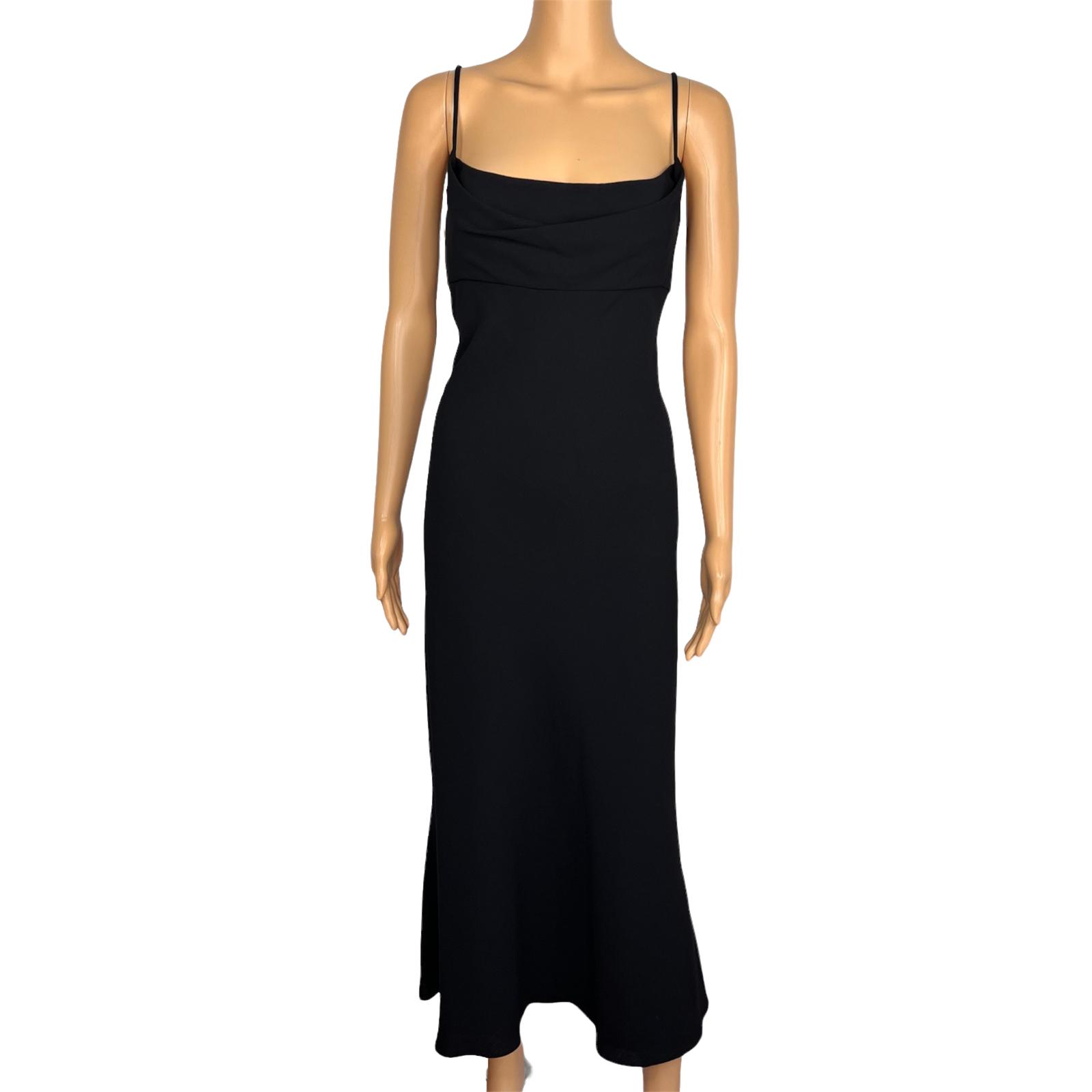 Jones New York Dress Size 16 Black Spaghetti Strap Y2K Whimsigoth Ruffle  Midi