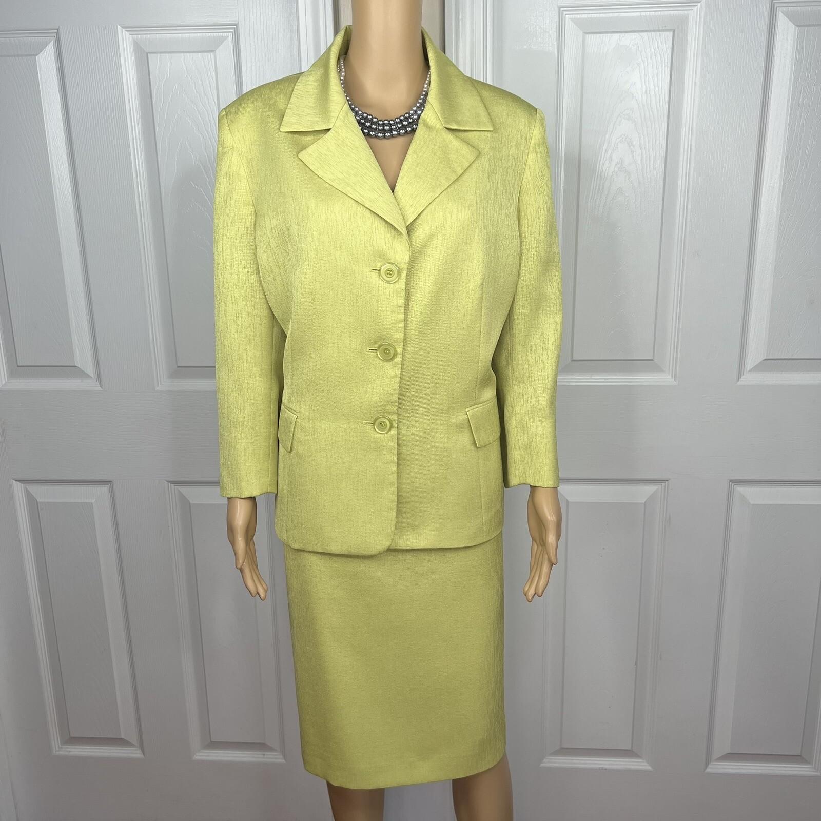 KASPER Women 2PC Lime Polyester Lined Peak Collar Cocktail Skirt Suit Size 18