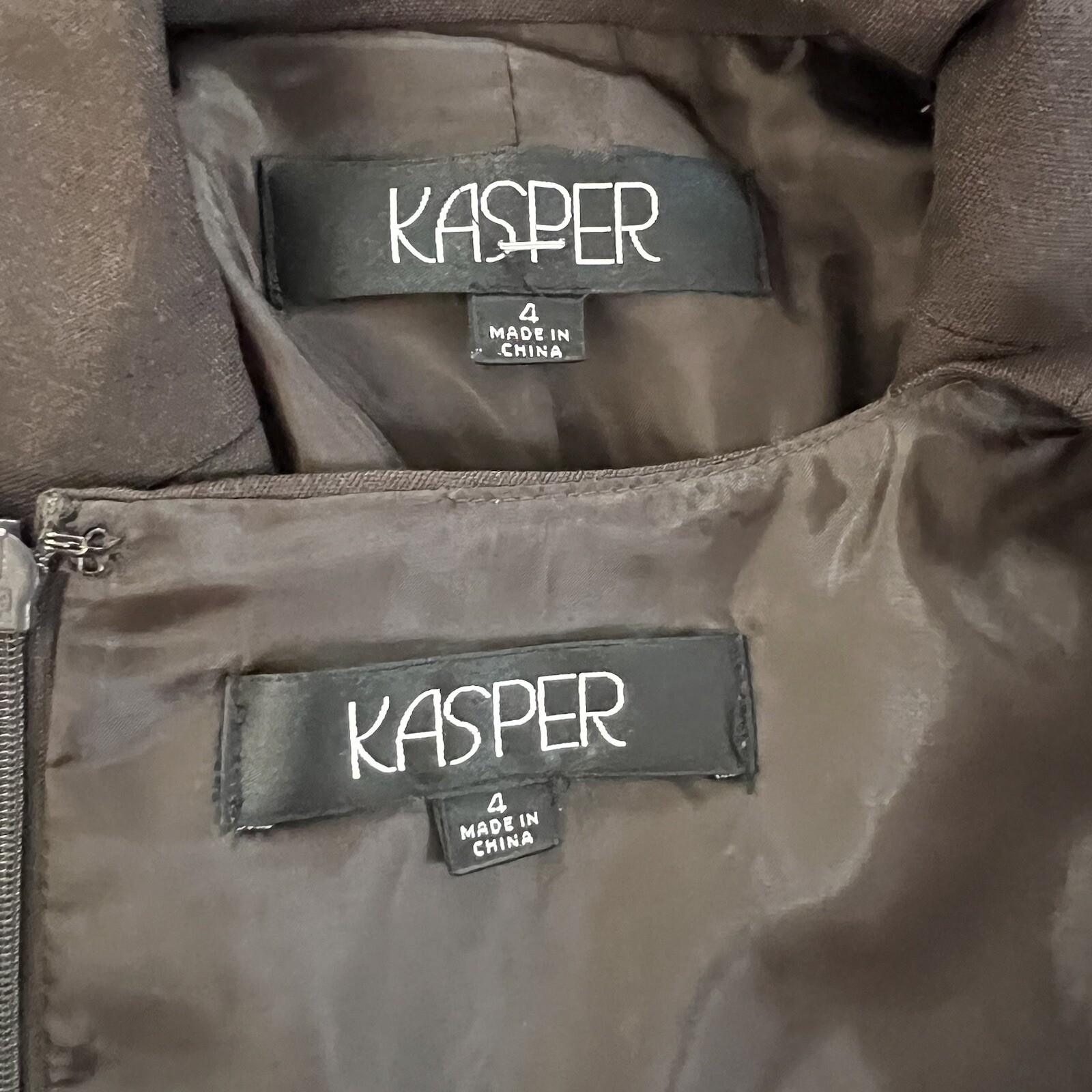 KASPER Women Polyester Spandex  Dress Suit Size 4 Lined 2PC Brown Timeless