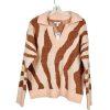 New Nine West Women Polo Collared Sweater Size L Light Pink Brown Zebra Cozzy