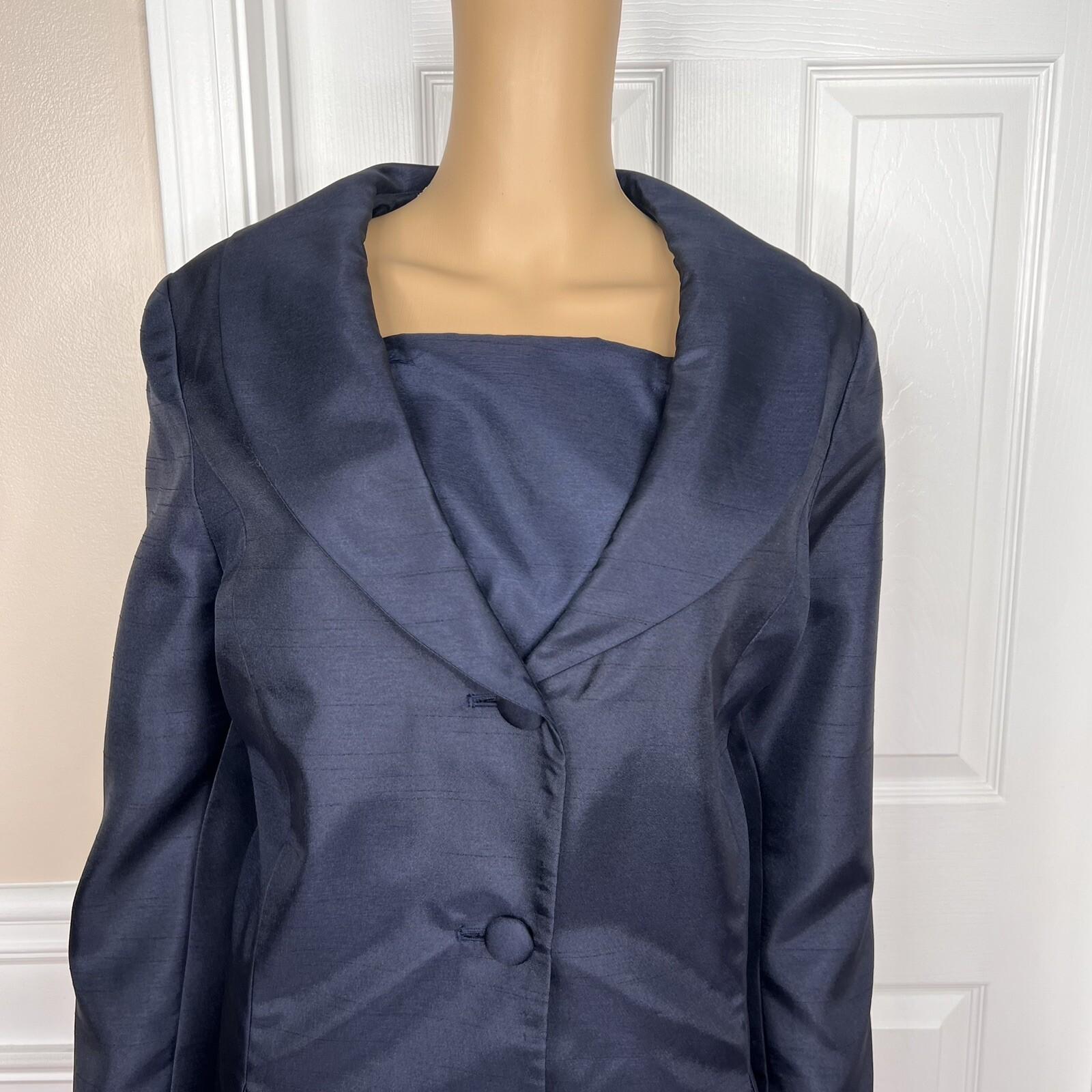 EY SIGNATURE Women  Skirt Suit Size 16W Navy Blue Polyester Lined Cocktail 2PC