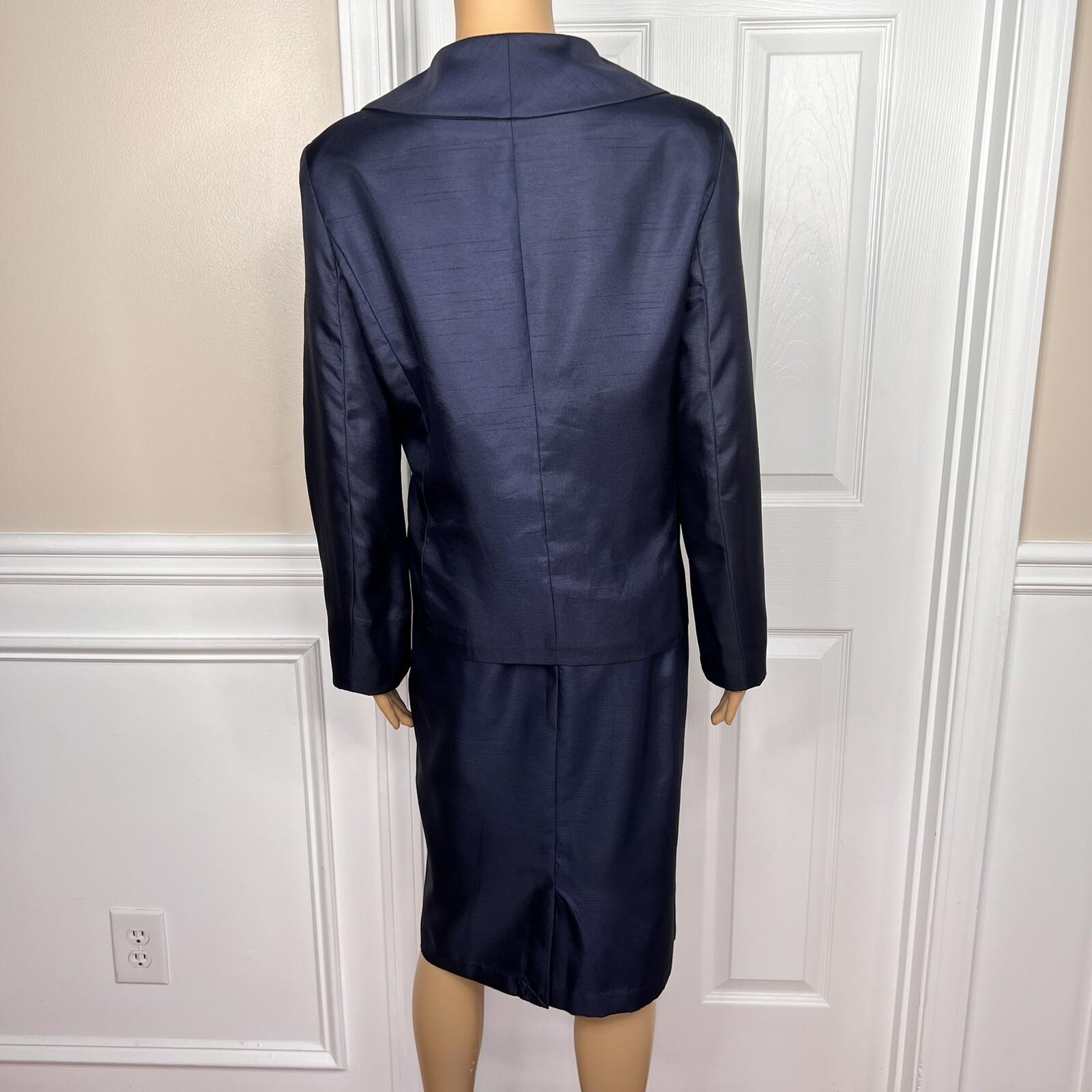 10-610.jpg EY SIGNATURE Women Skirt Suit Size 16W Navy Blue Polyester Lined Cocktail 2PC