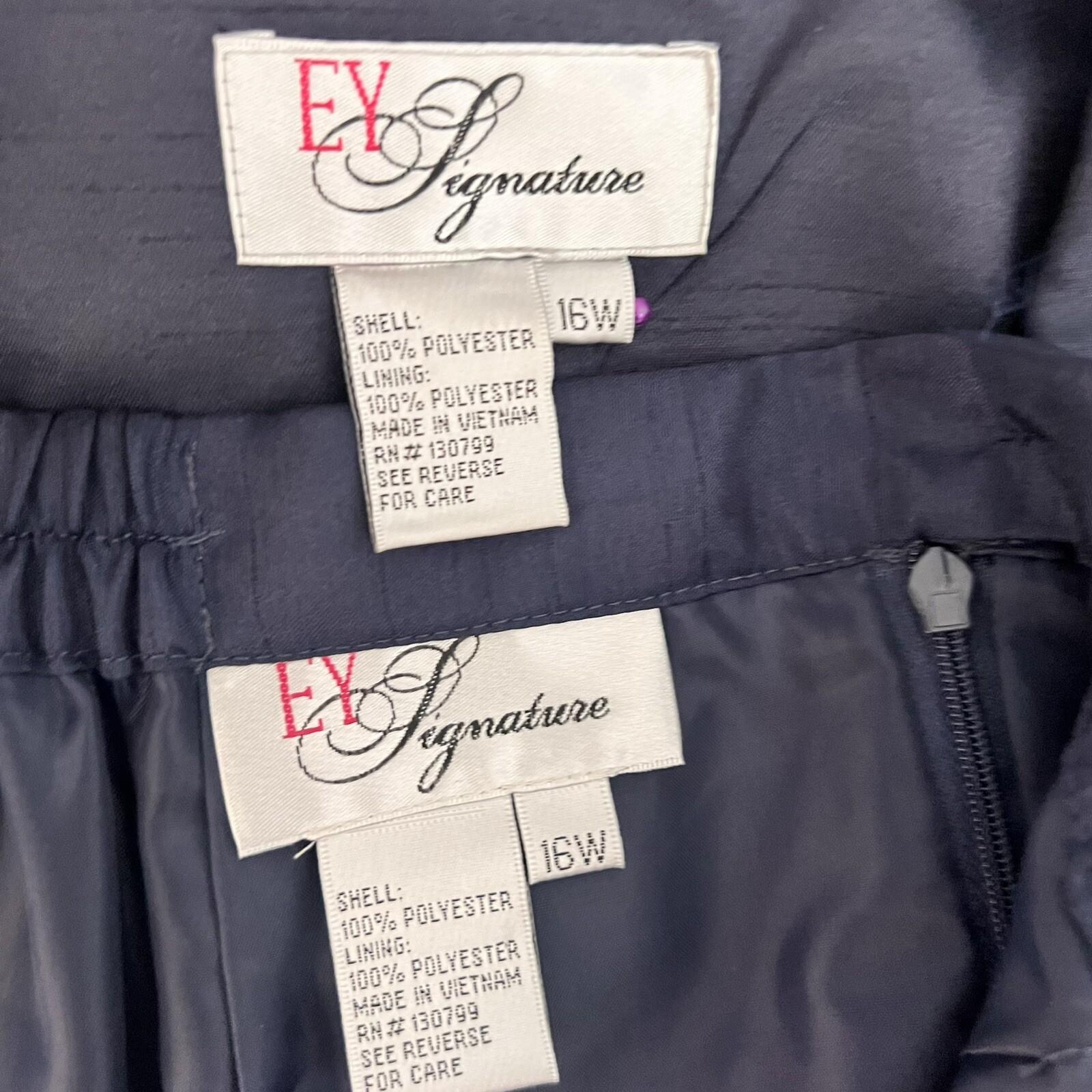 10-616.jpg EY SIGNATURE Women Skirt Suit Size 16W Navy Blue Polyester Lined Cocktail 2PC