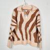 New Nine West Women Polo Collared Sweater Size L Light Pink Brown Zebra Cozzy