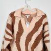 New Nine West Women Polo Collared Sweater Size L Light Pink Brown Zebra Cozzy