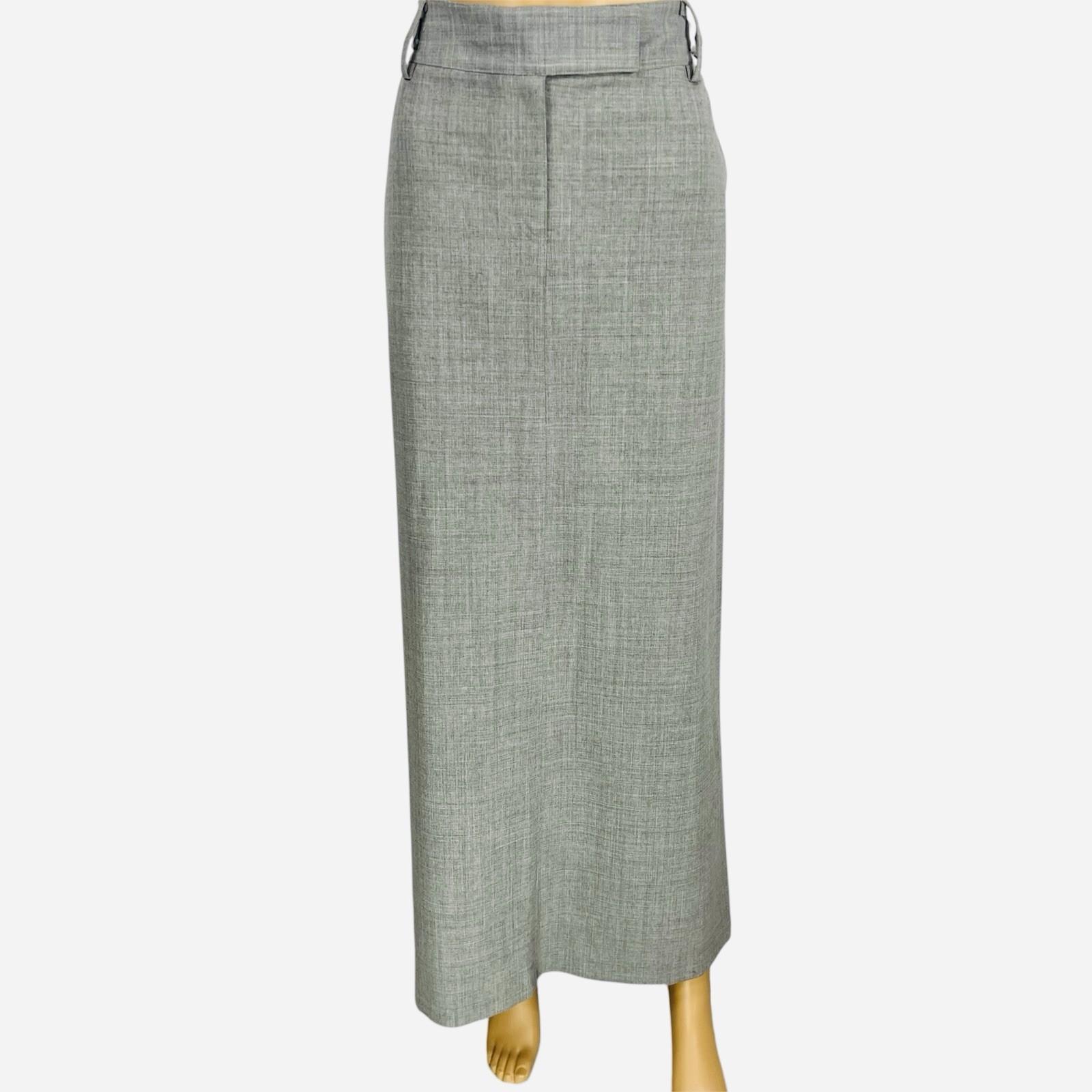 French Connection Wool Blend Maxi 10 Light Gray Adjustable Waist Pockets Slit